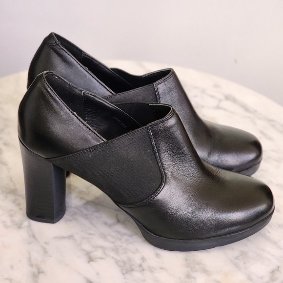 GEOX 3.5 Inch Heel Black Leather Shoe LIKE NEW Size 37 - Picture 1 of 9